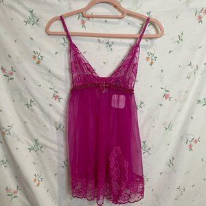 y2k 2000s Frederick's of Hollywood Hot Pink Sheer Lace Babydoll Size S/M